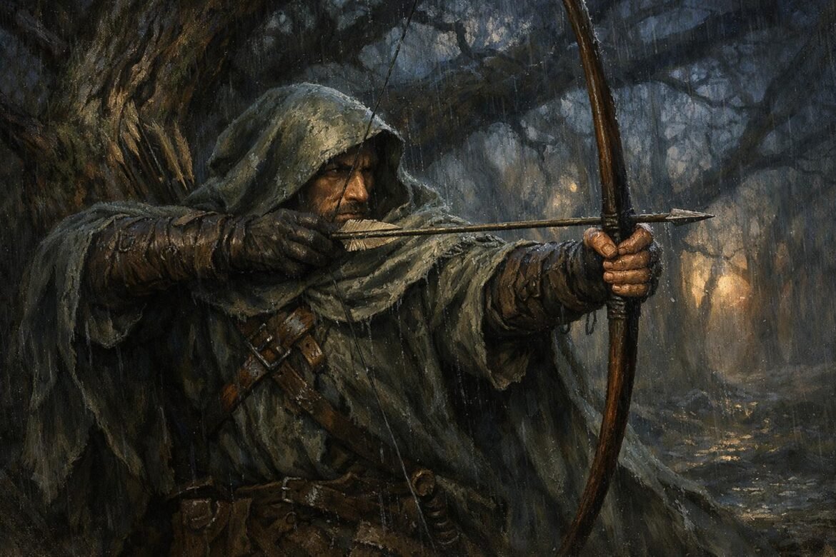 Ranger's Apprentice Will Treaty camouflage cloak longbow forest ambush art.
