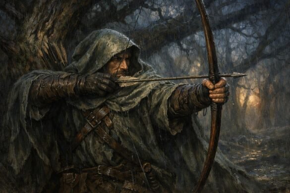 Ranger's Apprentice Will Treaty camouflage cloak longbow forest ambush art.