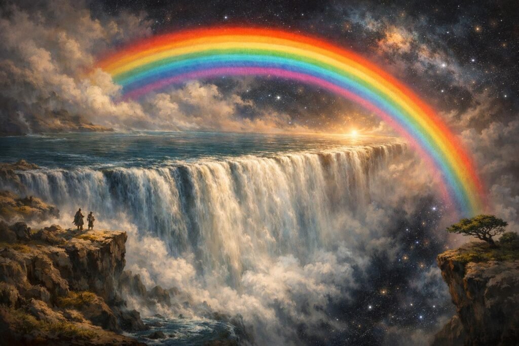The Rimfall Discworld waterfall into space with Octarine rainbow